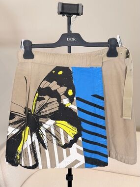 Butterfly Print Mini Skirt in Beige, Black, Yellow & Blue
